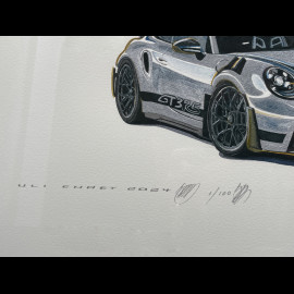 Porsche Rahmen 911 GT3 RS Typ 992 2024 Weissach Package Schwarzer Holzrahmen mit Skizze 40 x 50 cm - Uli Ehret