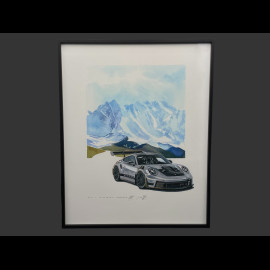 Porsche Frame 911 GT3 RS Type 992 2024 Weissach Package Black Wooden Frame with Sketch 40 x 50 cm - Uli Ehret