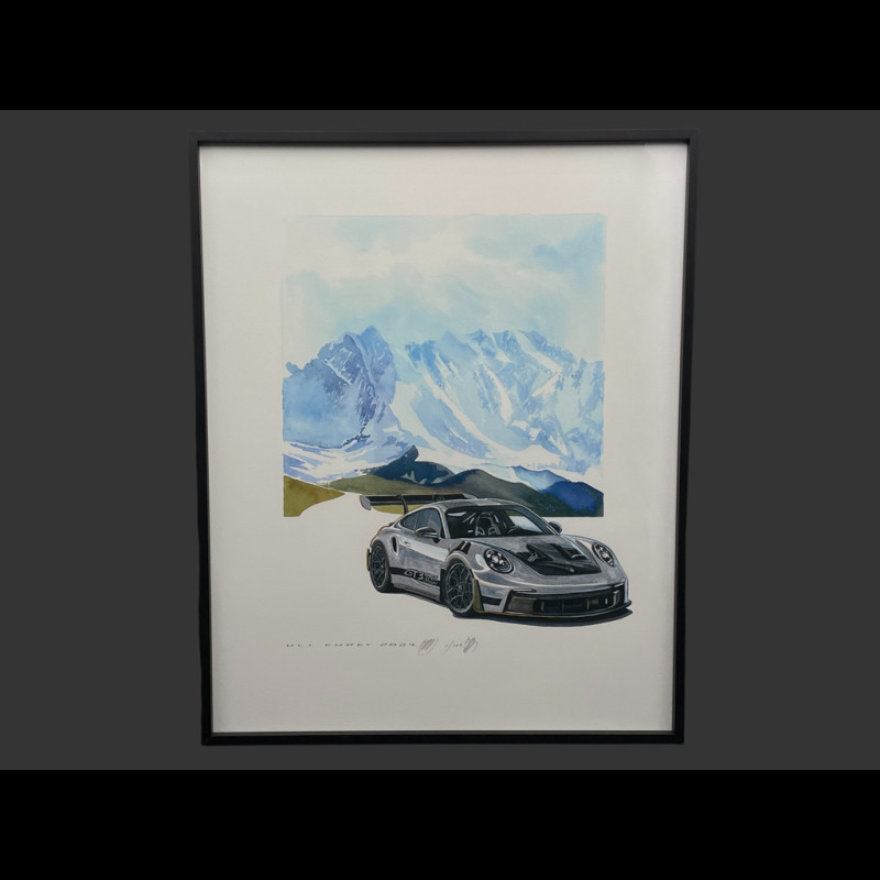 Porsche Rahmen 911 GT3 RS Typ 992 2024 Weissach Package Schwarzer Holzrahmen mit Skizze 40 x 50 cm - Uli Ehret