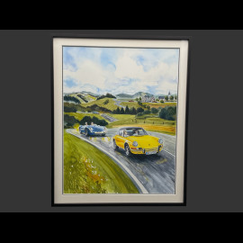 Porsche Rahmen 911 Targa Gelb / Porsche 550 Spyder Schwarzer Holzrahmen 40 x 50 cm - Uli Ehret