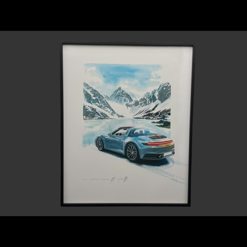 Porsche Rahmen 911 Targa 2025 Schwarzer Holzrahmen mit Skizze 40 x 50 cm - Uli Ehret