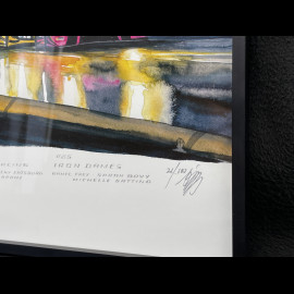 24h Le Mans Rahmen 2023 Die Mulsanne-Kurve Schwarzer Holzrahmen mit Skizze 40 x 50 cm - Uli Ehret