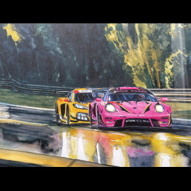 24h Le Mans Rahmen 2023 Die Mulsanne-Kurve Schwarzer Holzrahmen mit Skizze 40 x 50 cm - Uli Ehret