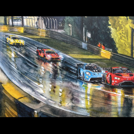 24h Le Mans Frame 2023 The Mulsanne Curve Black Wooden Frame with Sketch 40 x 50 cm - Uli Ehret