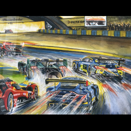 24h Le Mans Rahmen 2025 Der Morgen ist Angebrochen Schwarzer Holzrahmen mit Skizze 40 x 50 cm - Uli Ehret