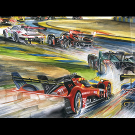 24h Le Mans Rahmen 2025 Der Morgen ist Angebrochen Schwarzer Holzrahmen mit Skizze 40 x 50 cm - Uli Ehret
