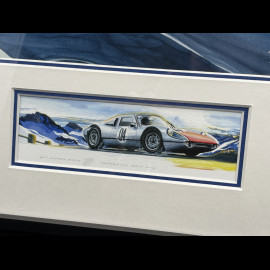 Porsche Frame 904 / Alpine M64 / Ferrari 250LM 12h Reims 1964 Black Wooden Frame with Sketch 40 x 50 cm - Uli Ehret
