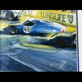 Porsche Rahmen 904 / Alpine M64 / Ferrari 250LM 12h Reims 1964 Schwarzer Holzrahmen mit Skizze 40 x 50 cm - Uli Ehret
