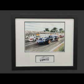 Ford Rahmen GT40 n° 2 / Porsche 906/6L n° 31 24h Le Mans 1966 Schwarzer Holzrahmen mit Skizze 25 x 30 cm - Uli Ehret