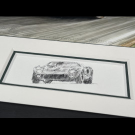 Ford Rahmen GT40 n° 2 / Porsche 906/6L n° 31 24h Le Mans 1966 Schwarzer Holzrahmen mit Skizze 25 x 30 cm - Uli Ehret
