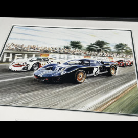 Ford Rahmen GT40 n° 2 / Porsche 906/6L n° 31 24h Le Mans 1966 Schwarzer Holzrahmen mit Skizze 25 x 30 cm - Uli Ehret