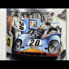 Steve McQueen Frame Porsche 917K n° 20 24h Le Mans 1970 Black Wooden Frame with Sketch 40 x 50 cm - Uli Ehret
