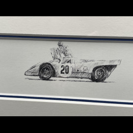 Steve McQueen Frame Porsche 917K n° 20 24h Le Mans 1970 Black Wooden Frame with Sketch 40 x 50 cm - Uli Ehret