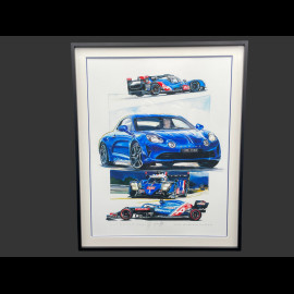 Alpine Frame A110 / A521 F1 / A480 LMP1 n° 36 / A424 n° 36 Black Wooden Frame with Sketch 40 x 50 cm - Uli Ehret