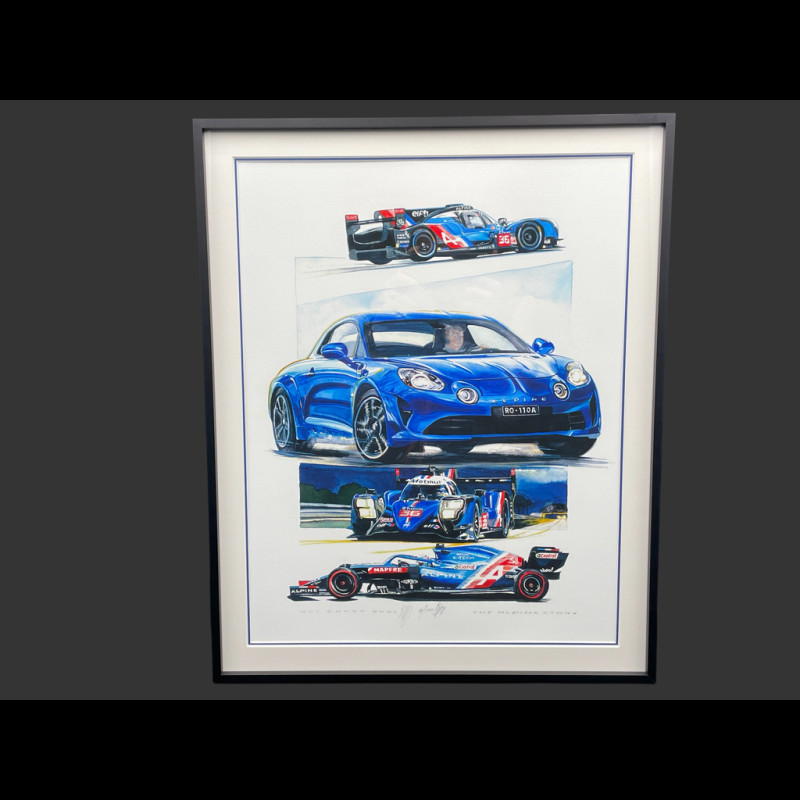 Alpine Frame A110 / A521 F1 / A480 LMP1 n° 36 / A424 n° 36 Black Wooden Frame with Sketch 40 x 50 cm - Uli Ehret