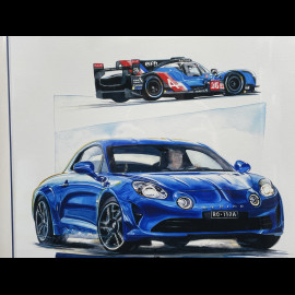 Alpine Rahmen A110 / A521 F1 / A480 LMP1 n° 36 / A424 n° 36 Schwarzer Holzrahmen mit Skizze 40 x 50 cm - Uli Ehret