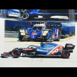 Alpine Rahmen A110 / A521 F1 / A480 LMP1 n° 36 / A424 n° 36 Schwarzer Holzrahmen mit Skizze 40 x 50 cm - Uli Ehret