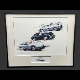 Porsche Rahmen 356 Abarth Carrera GTL / 356 Speedster / 550 A Coupe Schwarzer Holzrahmen mit Skizze 40 x 50 cm - Uli Ehret