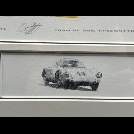 Porsche Frame 356 Abarth Carrera GTL / 356 Speedster / 550 A Coupe Black Wooden Frame with Sketch 40 x 50 cm - Uli Ehret
