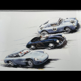 Porsche Frame 356 Abarth Carrera GTL / 356 Speedster / 550 A Coupe Black Wooden Frame with Sketch 40 x 50 cm - Uli Ehret