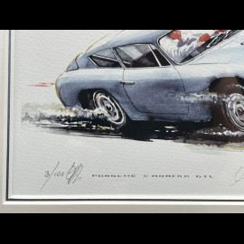 Porsche Rahmen 356 Abarth Carrera GTL / 356 Speedster / 550 A Coupe Schwarzer Holzrahmen mit Skizze 40 x 50 cm - Uli Ehret