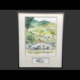 Porsche Rahmen RS61 n° 126 Stirling Moss Targa Florio 1961 Schwarzer Holzrahmen mit Skizze 40 x 50 cm - Uli Ehret