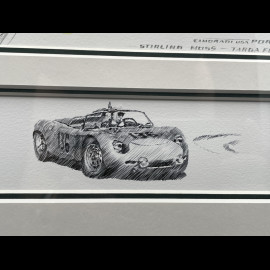 Porsche Rahmen RS61 n° 126 Stirling Moss Targa Florio 1961 Schwarzer Holzrahmen mit Skizze 40 x 50 cm - Uli Ehret