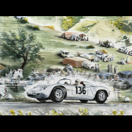 Porsche Frame RS61 n° 126 Stirling Moss Targa Florio 1961 Black Wooden Frame with Sketch 40 x 50 cm - Uli Ehret