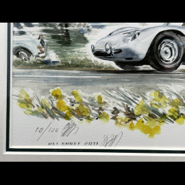 Porsche Frame RS61 n° 126 Stirling Moss Targa Florio 1961 Black Wooden Frame with Sketch 40 x 50 cm - Uli Ehret