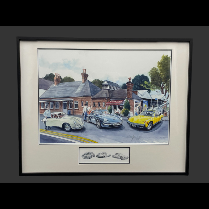Porsche Rahmen 356 / 911 Typ 993 / 914 Schwarzer Holzrahmen mit Skizze 40 x 50 cm - Uli Ehret