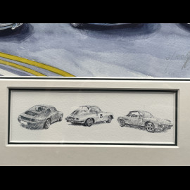 Porsche Frame 356 / 911 Type 993 / 914 Black Wooden Frame with Sketch 40 x 50 cm - Uli Ehret