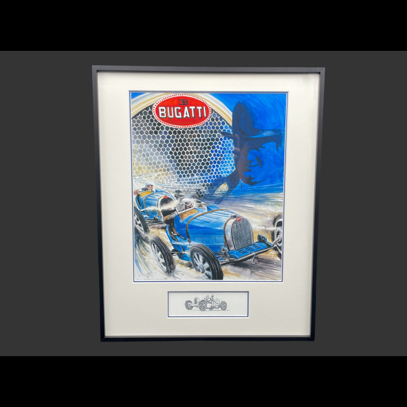 Bugatti Frame T35 1924 Ettore Bugatti Black Wooden Frame with Sketch 40 x 50 cm - Uli Ehret