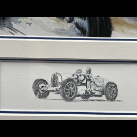 Bugatti Rahmen T35 1924 Ettore Bugatti Schwarzer Holzrahmen mit Skizze 40 x 50 cm - Uli Ehret