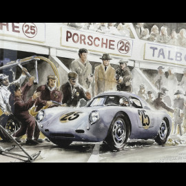 Porsche Frame 550A / 4RS Coupé n° 25 24h Le Mans 1956 Black Wooden Frame with Sketch 40 x 50 cm - Uli Ehret