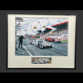 Porsche Frame 919 Hybrid n° 19 Winner 24h Le Mans 2015 Black Wooden Frame with Sketch 40 x 50 cm - Uli Ehret
