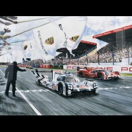 Porsche Rahmen 919 Hybrid n° 19 Sieger 24h Le Mans 2015 Schwarzer Holzrahmen mit Skizze 40 x 50 cm - Uli Ehret