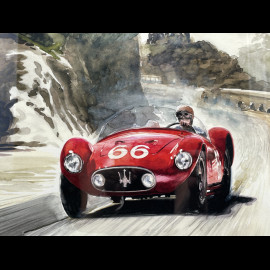 Maserati Rahmen A6 GCS n° 66 Juan Manuel Fangio Targa Florio 1953 Schwarzer Holzrahmen mit Skizze 40 x 50 cm - Uli Ehret