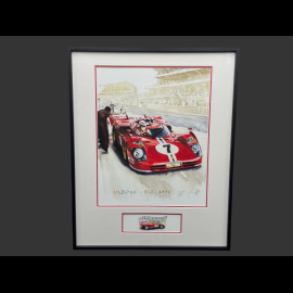 Ferrari Frame 512 S n° 7 24h Le Mans 1970 Black Wooden Frame with Sketch 40 x 50 cm - Uli Ehret