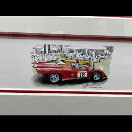 Ferrari Frame 512 S n° 7 24h Le Mans 1970 Black Wooden Frame with Sketch 40 x 50 cm - Uli Ehret