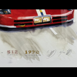 Ferrari Frame 512 S n° 7 24h Le Mans 1970 Black Wooden Frame with Sketch 40 x 50 cm - Uli Ehret