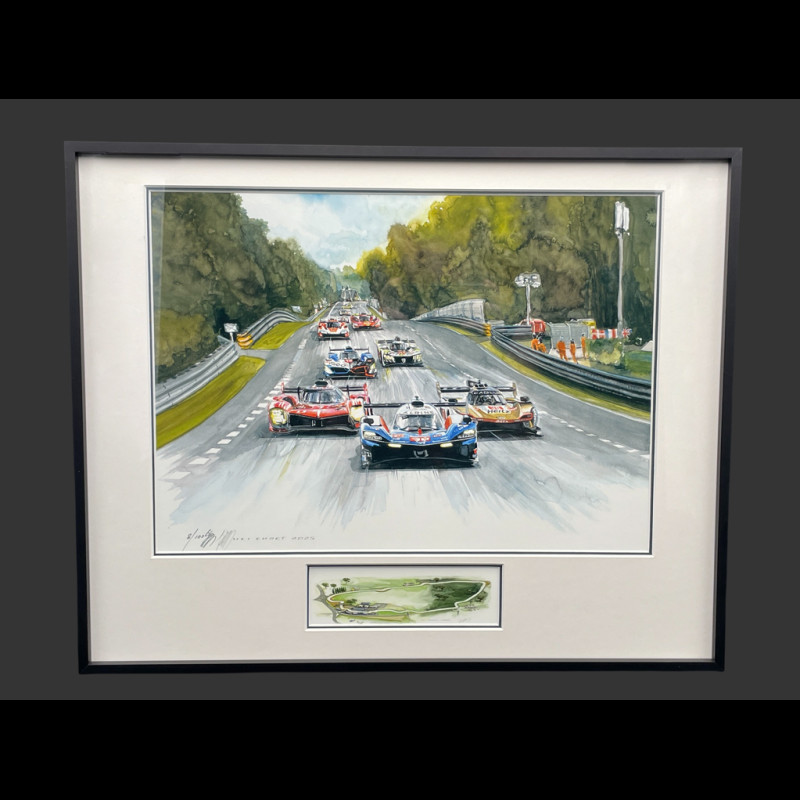 24h Le Mans Rahmen 2025 Verbrechenszeit Schwarzer Holzrahmen mit Skizze 40 x 50 cm - Uli Ehret