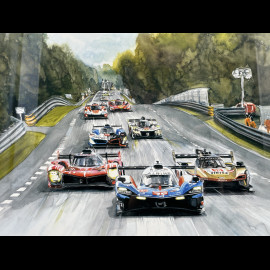 24h Le Mans Rahmen 2025 Verbrechenszeit Schwarzer Holzrahmen mit Skizze 40 x 50 cm - Uli Ehret