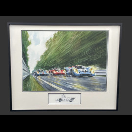 Steve McQueen Rahmen Porsche 917 KH n° 21 24h Le Mans 1970 Schwarzer Holzrahmen mit Skizze 40 x 50 cm - Uli Ehret
