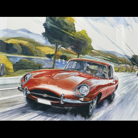 Jaguar Rahmen E-Type Rot Schwarzer Holzrahmen 40 x 50 cm - Uli Ehret