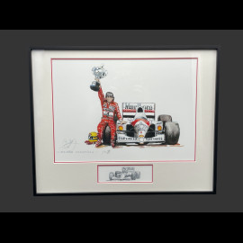 Ayrton Senna Rahmen McLaren MP4/4 GP Brasilien 1988 F1 Schwarzer Holzrahmen mit Skizze 40 x 50 cm - Uli Ehret