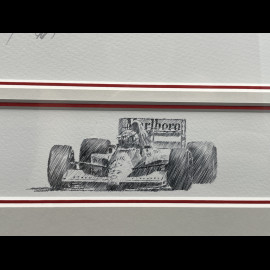 Ayrton Senna Frame McLaren MP4/4 Brazilian GP 1988 F1 Black Wooden Frame with Sketch 40 x 50 cm - Uli Ehret