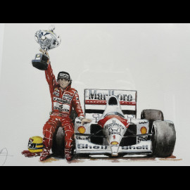 Ayrton Senna Rahmen McLaren MP4/4 GP Brasilien 1988 F1 Schwarzer Holzrahmen mit Skizze 40 x 50 cm - Uli Ehret
