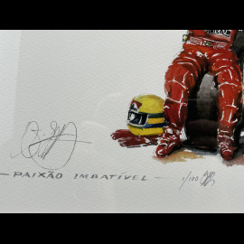 Ayrton Senna Frame McLaren MP4/4 Brazilian GP 1988 F1 Black Wooden Frame with Sketch 40 x 50 cm - Uli Ehret