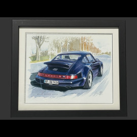 Porsche Frame 911 Type 964 30th Anniversary Edition 911 Black Wooden Frame with Sketch 25 x 30 cm - Uli Ehret