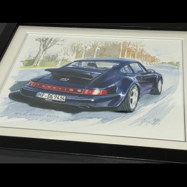Porsche Frame 911 Type 964 30th Anniversary Edition 911 Black Wooden Frame with Sketch 25 x 30 cm - Uli Ehret
